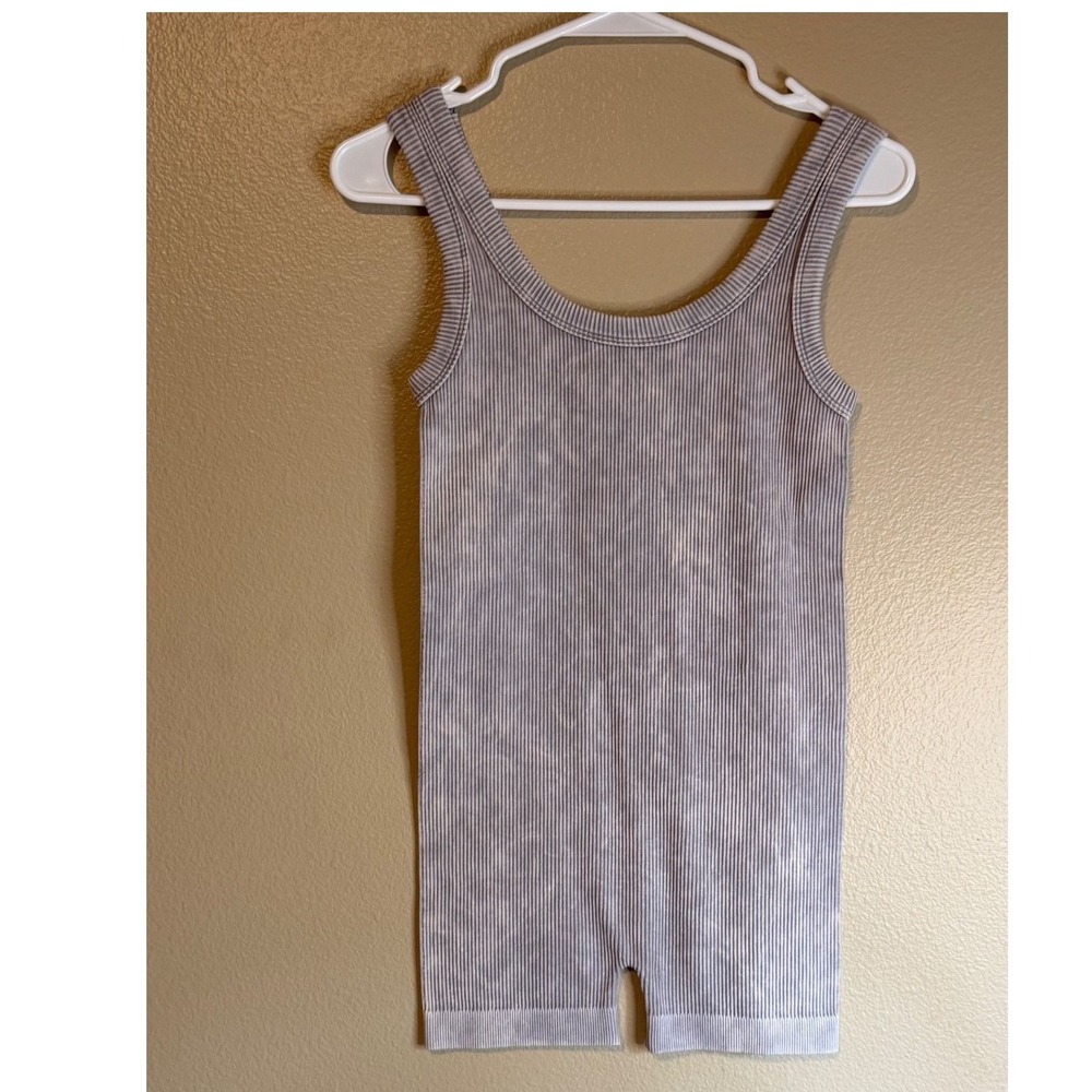 Zenana Mineral Wash Ribbed Romper Grey Sleeveless Bodysuit Woman S/M NWOT